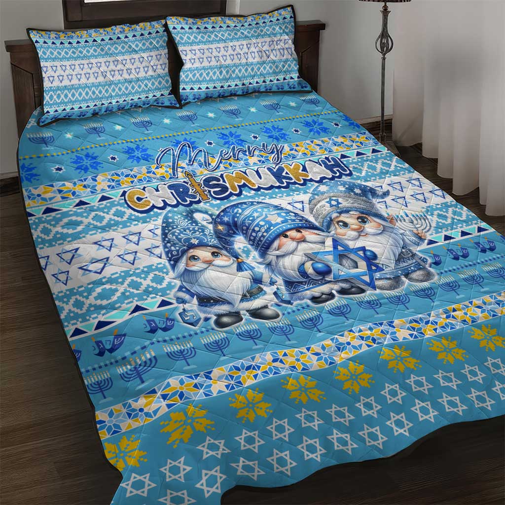 Merry Chrismukkah Quilt Bed Set Jewish Christmas Gnomes and Menorahs - Wonder Print Shop