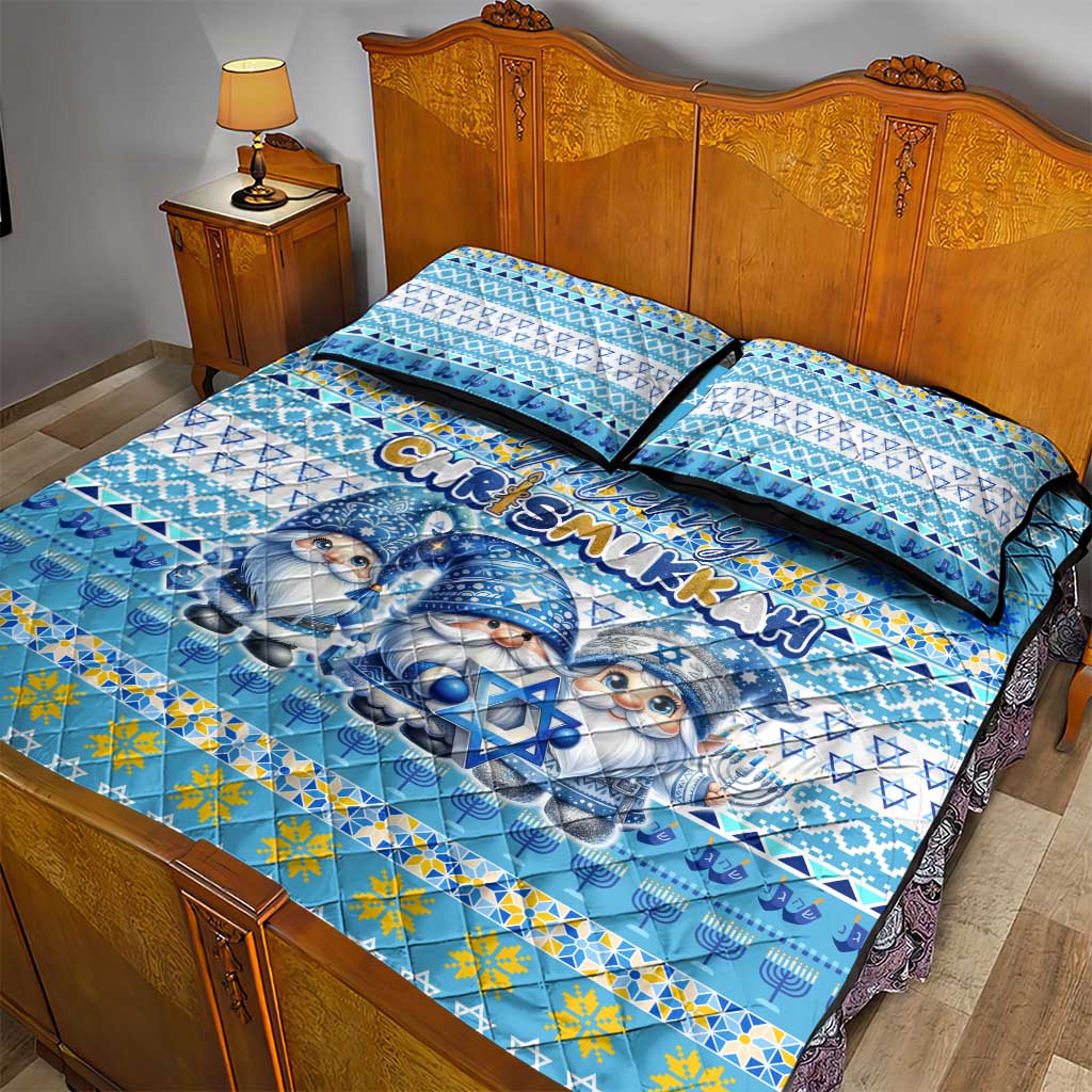 Merry Chrismukkah Quilt Bed Set Jewish Christmas Gnomes and Menorahs - Wonder Print Shop