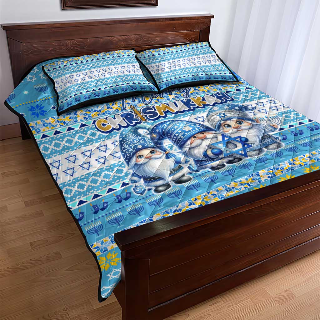 Merry Chrismukkah Quilt Bed Set Jewish Christmas Gnomes and Menorahs - Wonder Print Shop