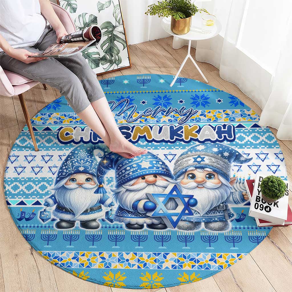 Merry Chrismukkah Round Carpet Jewish Christmas Gnomes and Menorahs - Wonder Print Shop