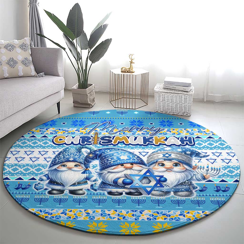 Merry Chrismukkah Round Carpet Jewish Christmas Gnomes and Menorahs - Wonder Print Shop