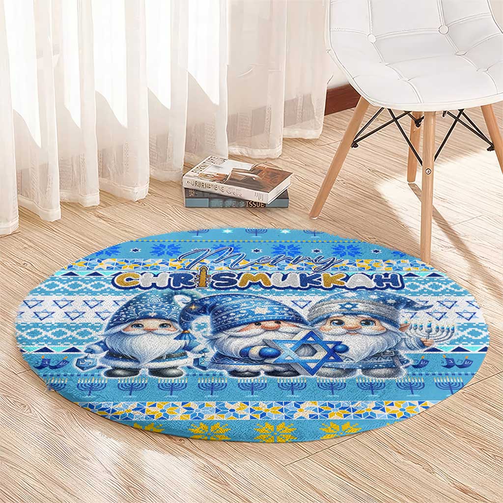 Merry Chrismukkah Round Carpet Jewish Christmas Gnomes and Menorahs - Wonder Print Shop