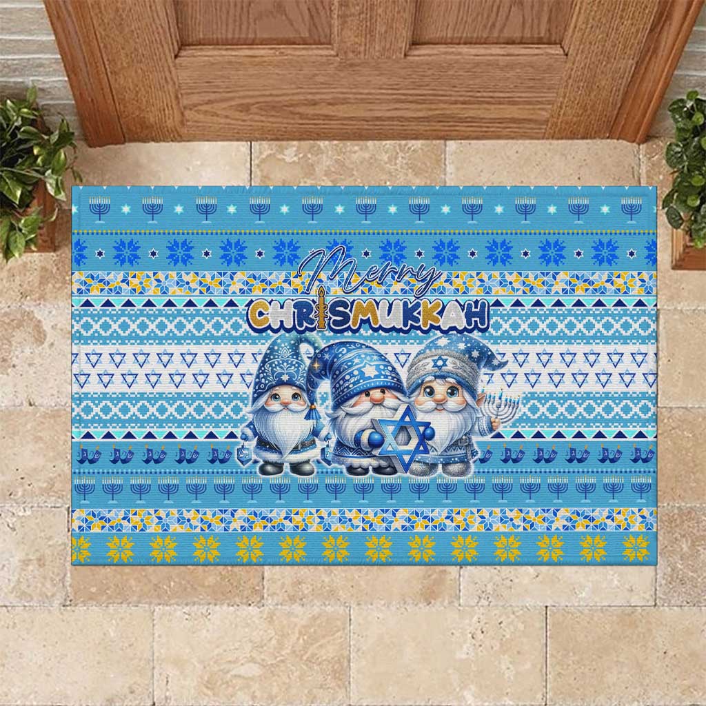 Merry Chrismukkah Rubber Doormat Jewish Christmas Gnomes and Menorahs - Wonder Print Shop