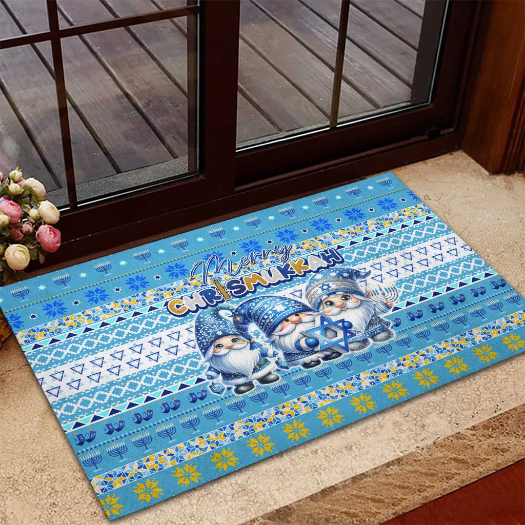 Merry Chrismukkah Rubber Doormat Jewish Christmas Gnomes and Menorahs - Wonder Print Shop