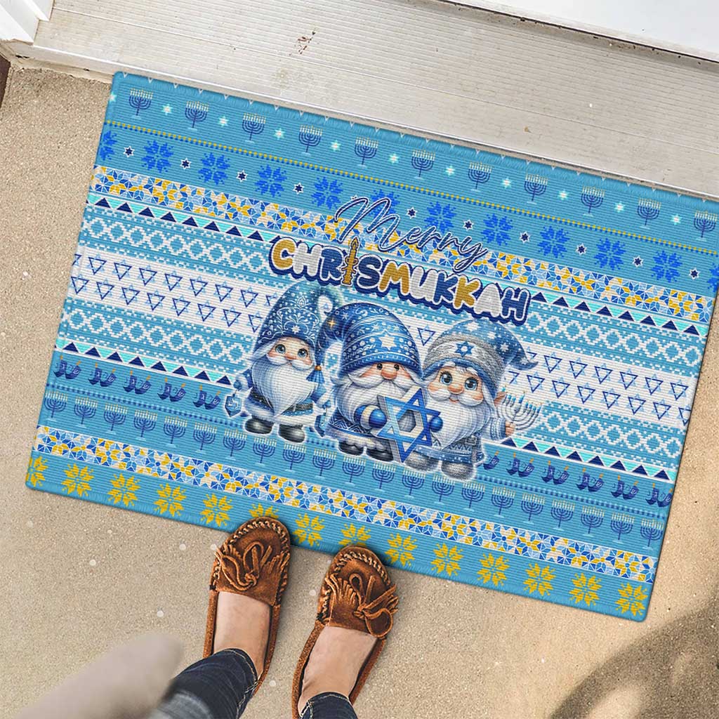 Merry Chrismukkah Rubber Doormat Jewish Christmas Gnomes and Menorahs - Wonder Print Shop
