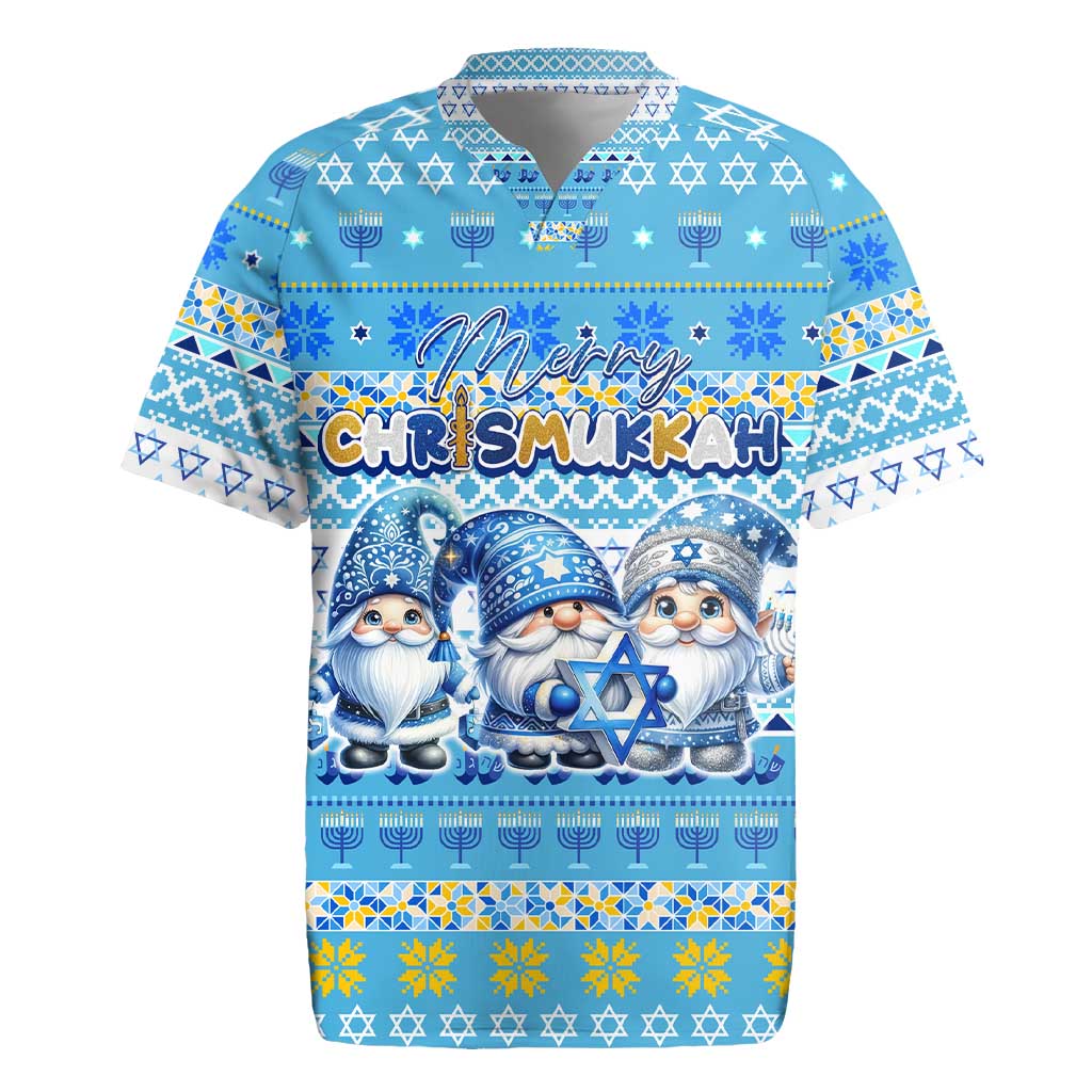 Merry Chrismukkah Rugby Jersey Jewish Christmas Gnomes and Menorahs - Wonder Print Shop