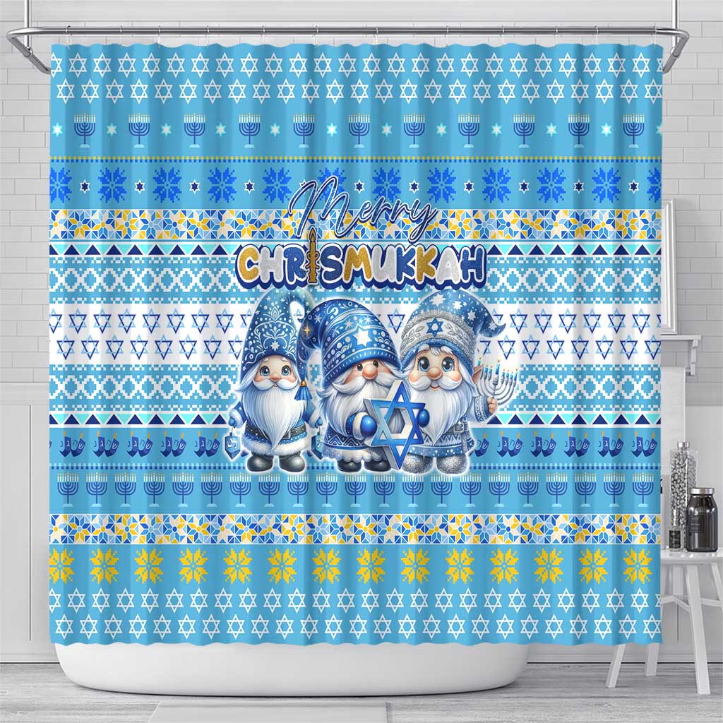 Merry Chrismukkah Shower Curtain Jewish Christmas Gnomes and Menorahs - Wonder Print Shop
