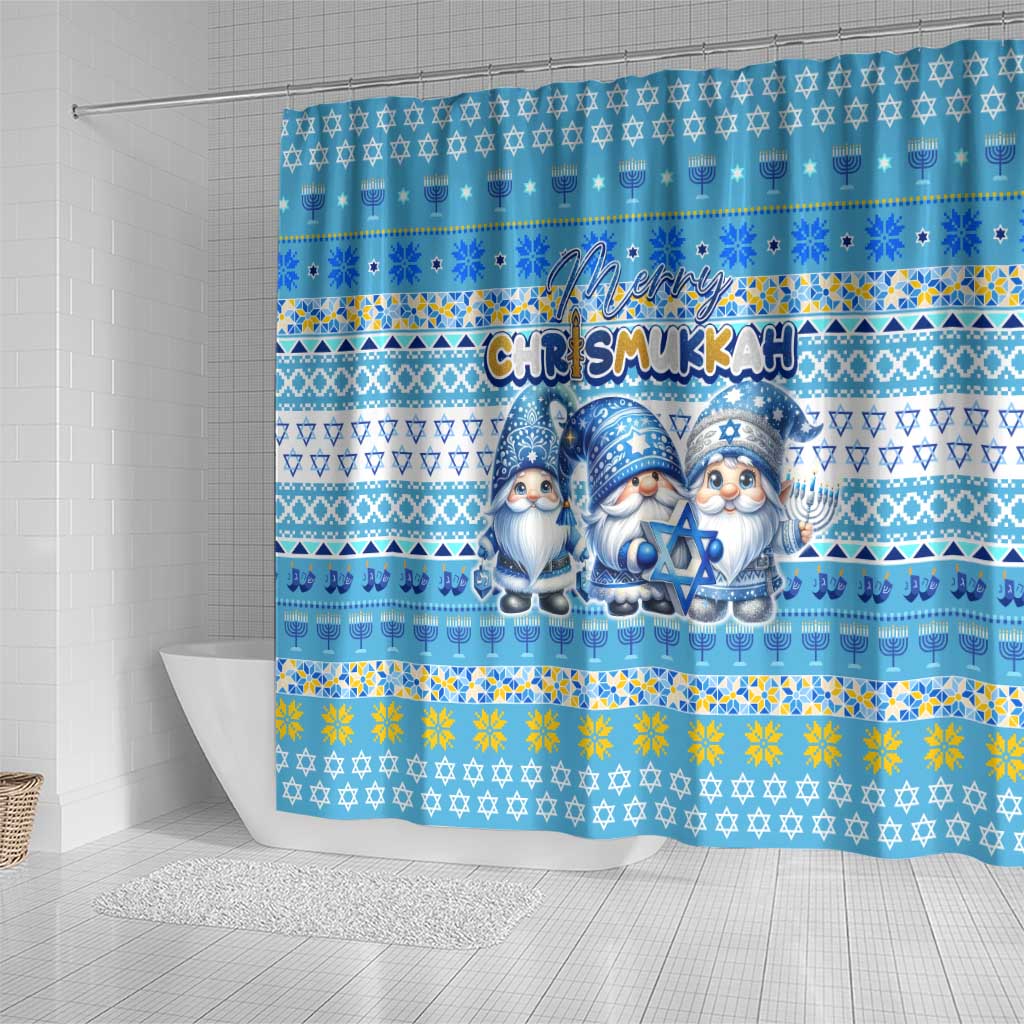 Merry Chrismukkah Shower Curtain Jewish Christmas Gnomes and Menorahs - Wonder Print Shop