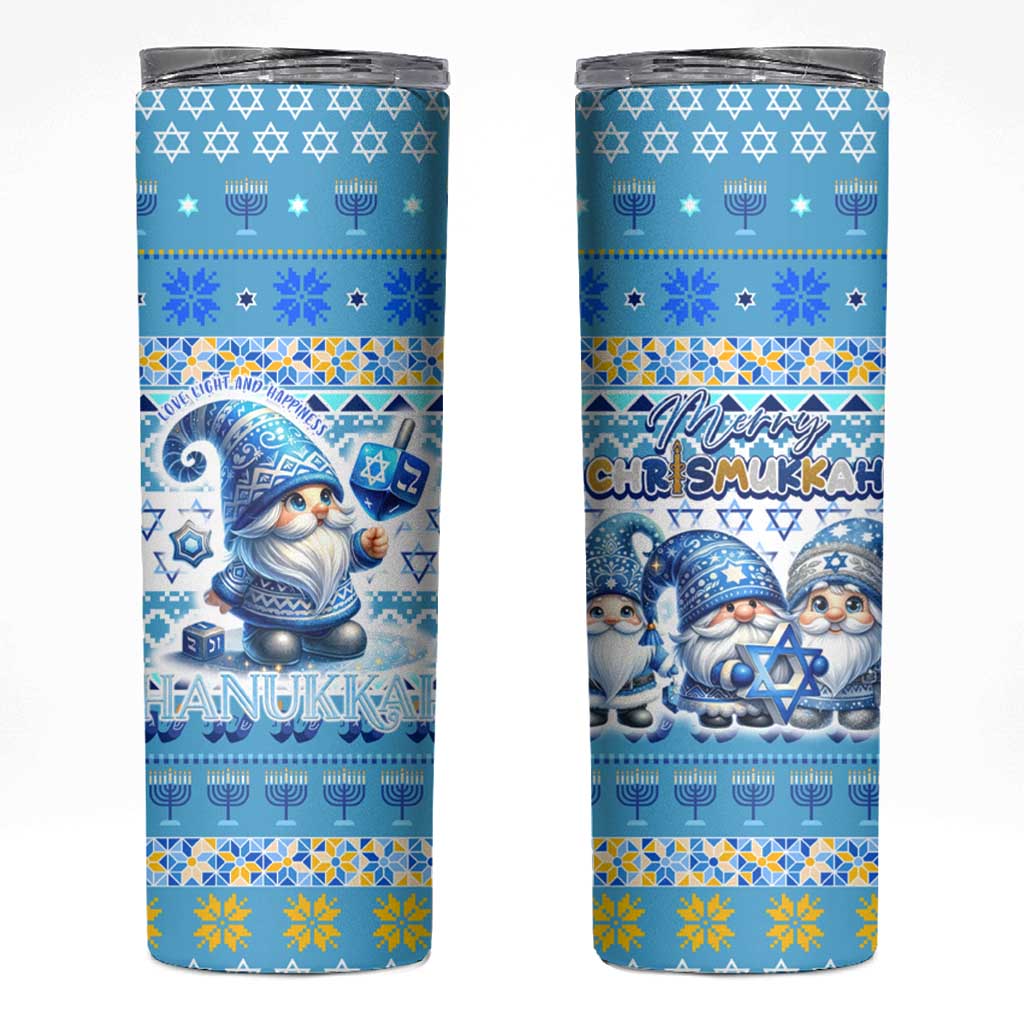 Merry Chrismukkah Skinny Tumbler Jewish Christmas Gnomes and Menorahs - Wonder Print Shop