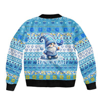 Merry Chrismukkah Sleeve Zip Bomber Jacket Jewish Christmas Gnomes and Menorahs - Wonder Print Shop