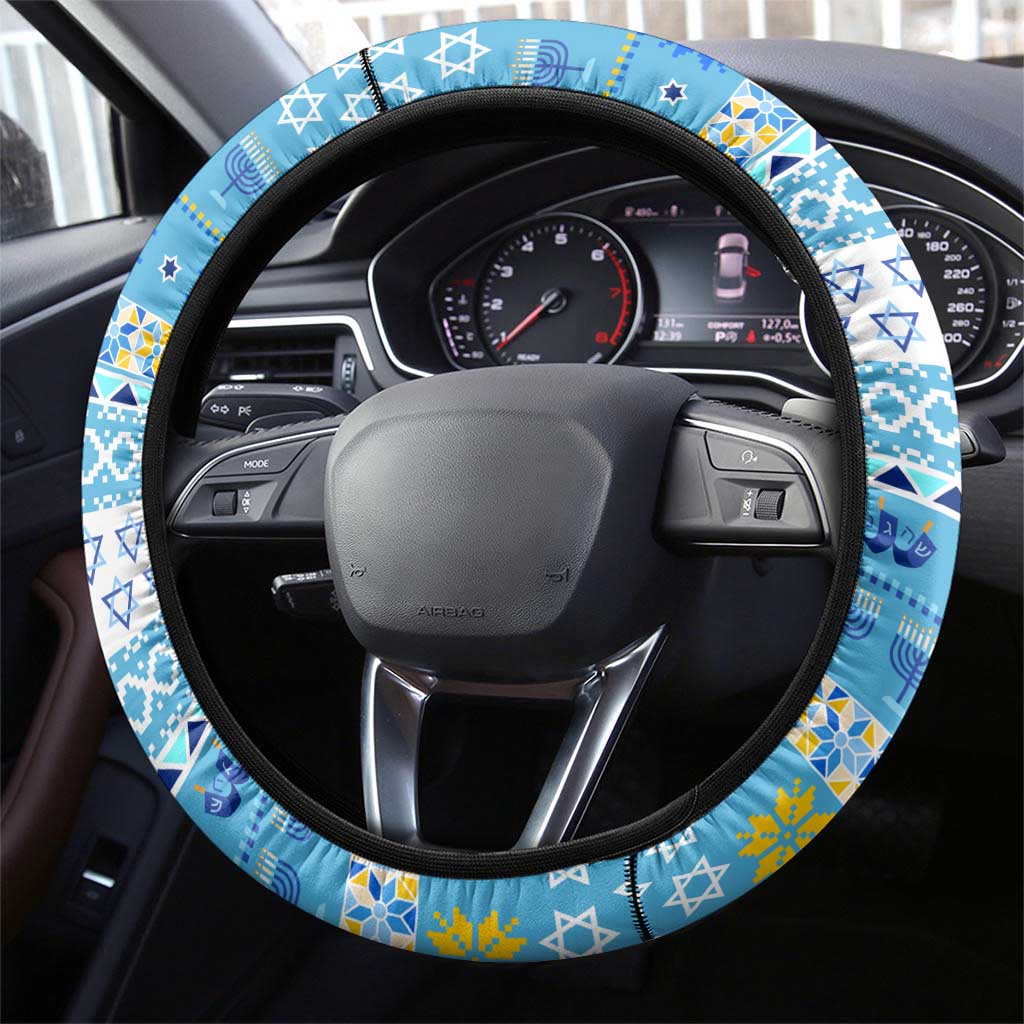 Merry Chrismukkah Steering Wheel Cover Jewish Christmas Gnomes and Menorahs - Wonder Print Shop