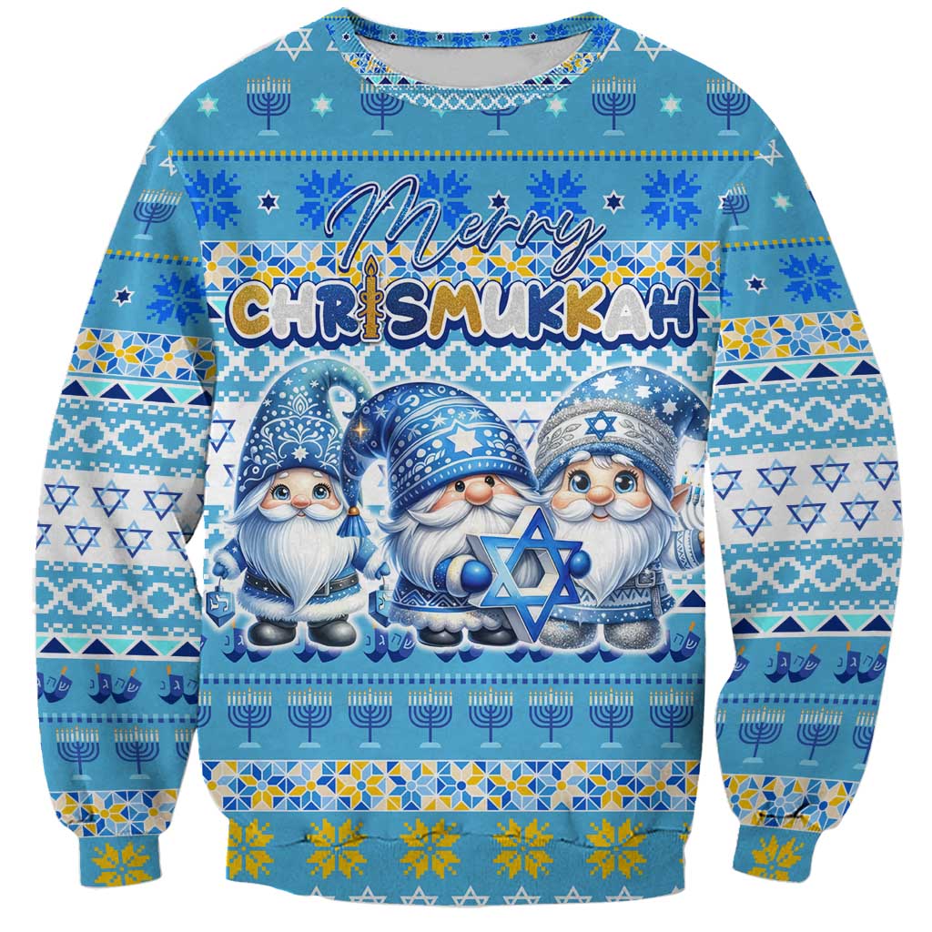 Merry Chrismukkah Sweatshirt Jewish Christmas Gnomes and Menorahs - Wonder Print Shop
