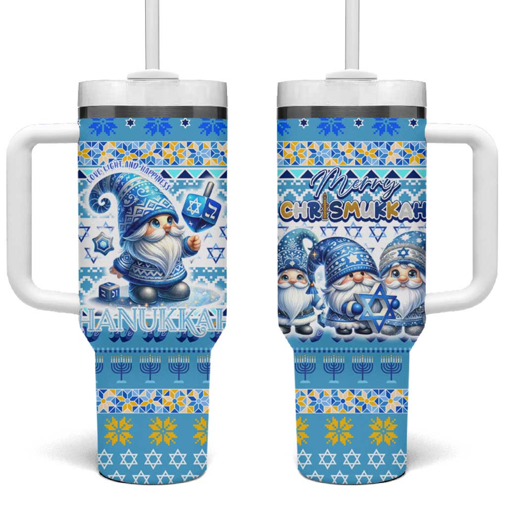 Merry Chrismukkah Tumbler With Handle Jewish Christmas Gnomes and Menorahs - Wonder Print Shop