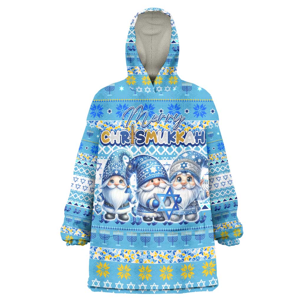 Merry Chrismukkah Wearable Blanket Hoodie Jewish Christmas Gnomes and Menorahs - Wonder Print Shop