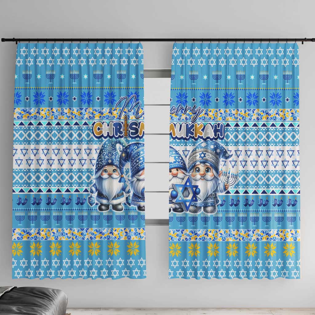 Merry Chrismukkah Window Curtain Jewish Christmas Gnomes and Menorahs - Wonder Print Shop