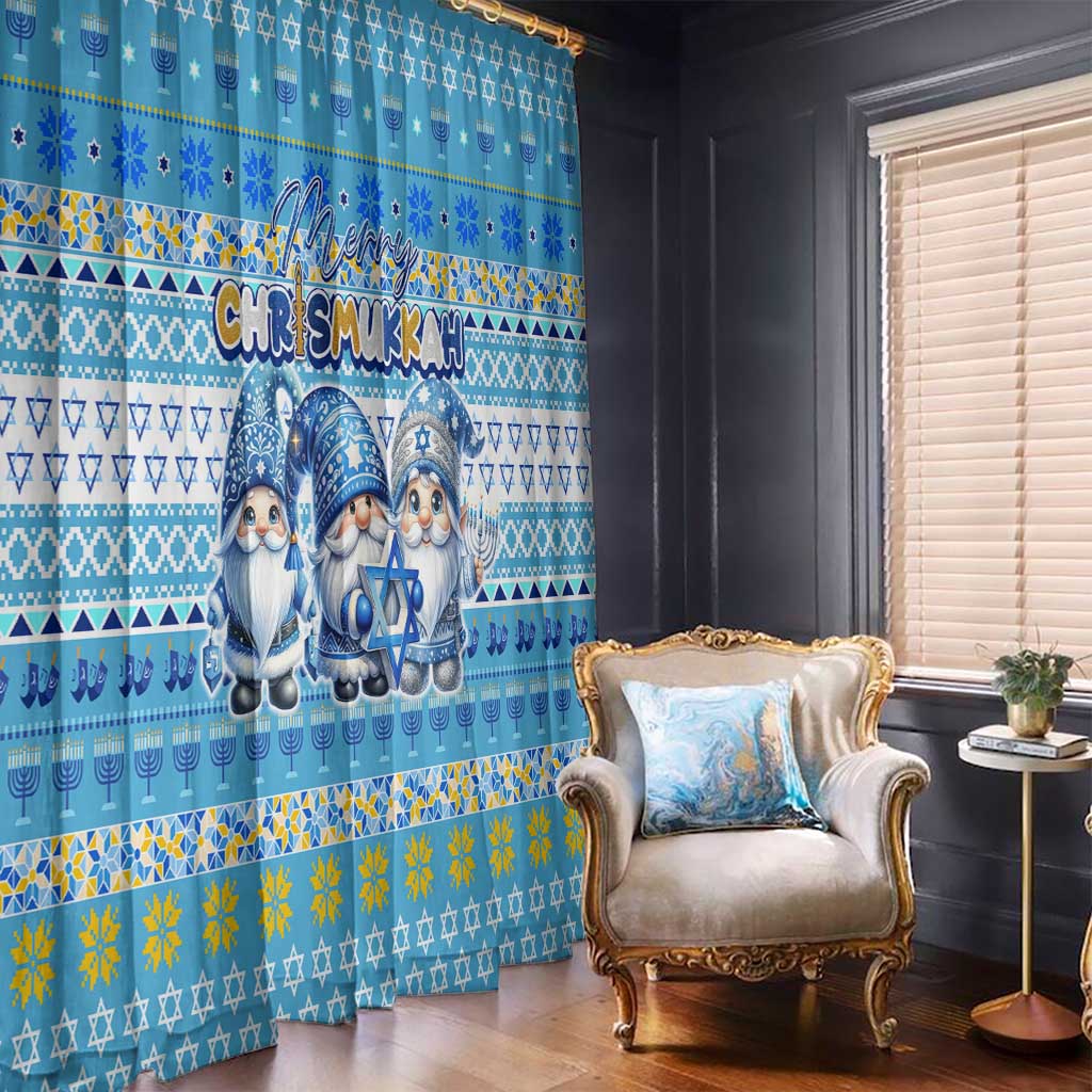 Merry Chrismukkah Window Curtain Jewish Christmas Gnomes and Menorahs - Wonder Print Shop