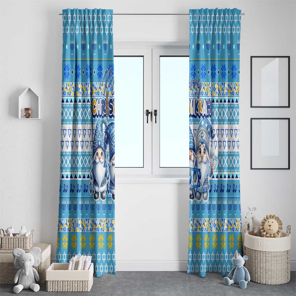 Merry Chrismukkah Window Curtain Jewish Christmas Gnomes and Menorahs - Wonder Print Shop