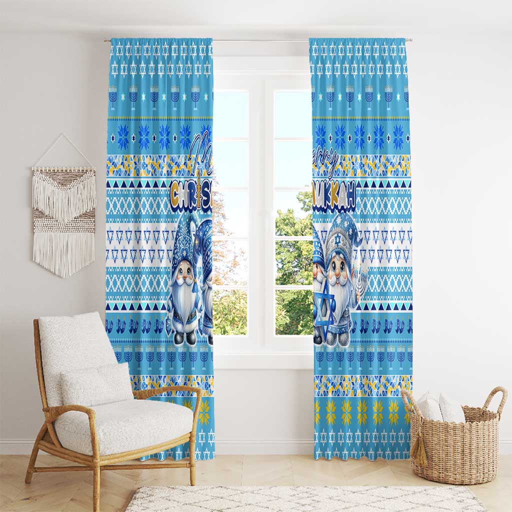 Merry Chrismukkah Window Curtain Jewish Christmas Gnomes and Menorahs - Wonder Print Shop