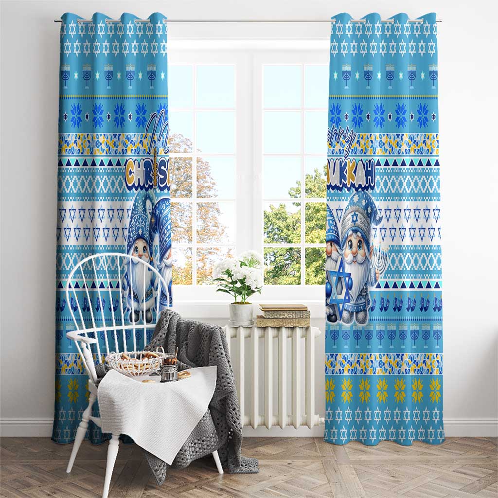 Merry Chrismukkah Window Curtain Jewish Christmas Gnomes and Menorahs - Wonder Print Shop