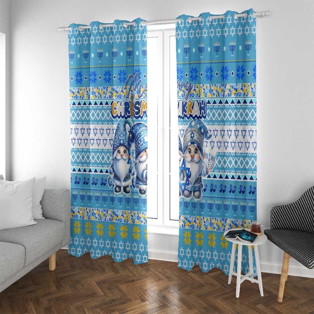 Merry Chrismukkah Window Curtain Jewish Christmas Gnomes and Menorahs - Wonder Print Shop