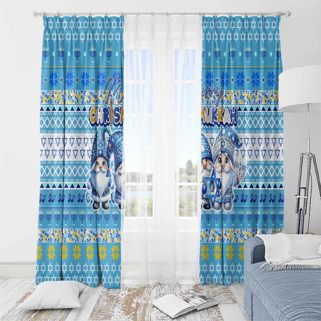 Merry Chrismukkah Window Curtain Jewish Christmas Gnomes and Menorahs - Wonder Print Shop