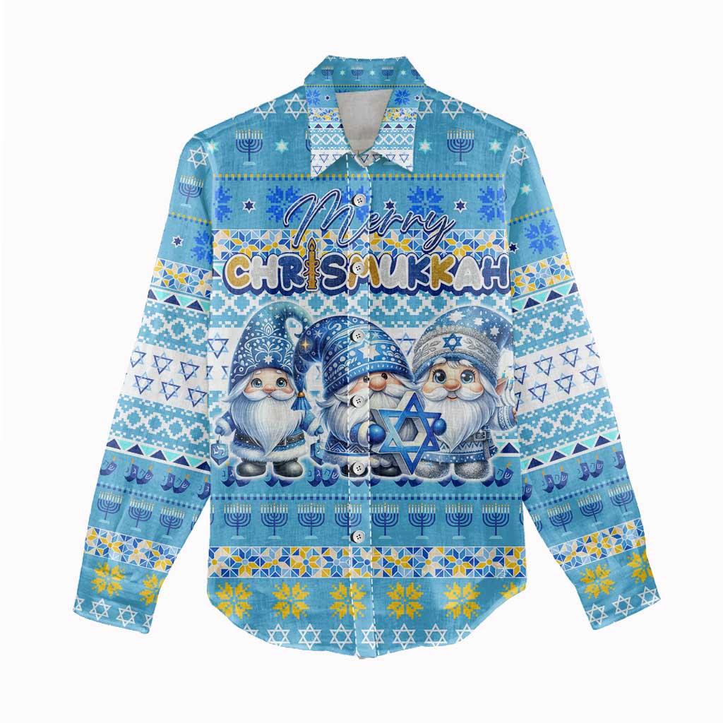 Merry Chrismukkah Women Casual Shirt Jewish Christmas Gnomes and Menorahs - Wonder Print Shop