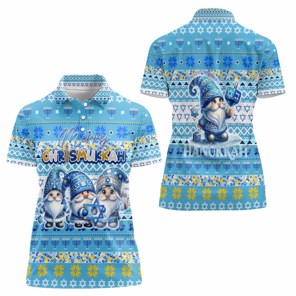 Merry Chrismukkah Women Polo Shirt Jewish Christmas Gnomes and Menorahs - Wonder Print Shop