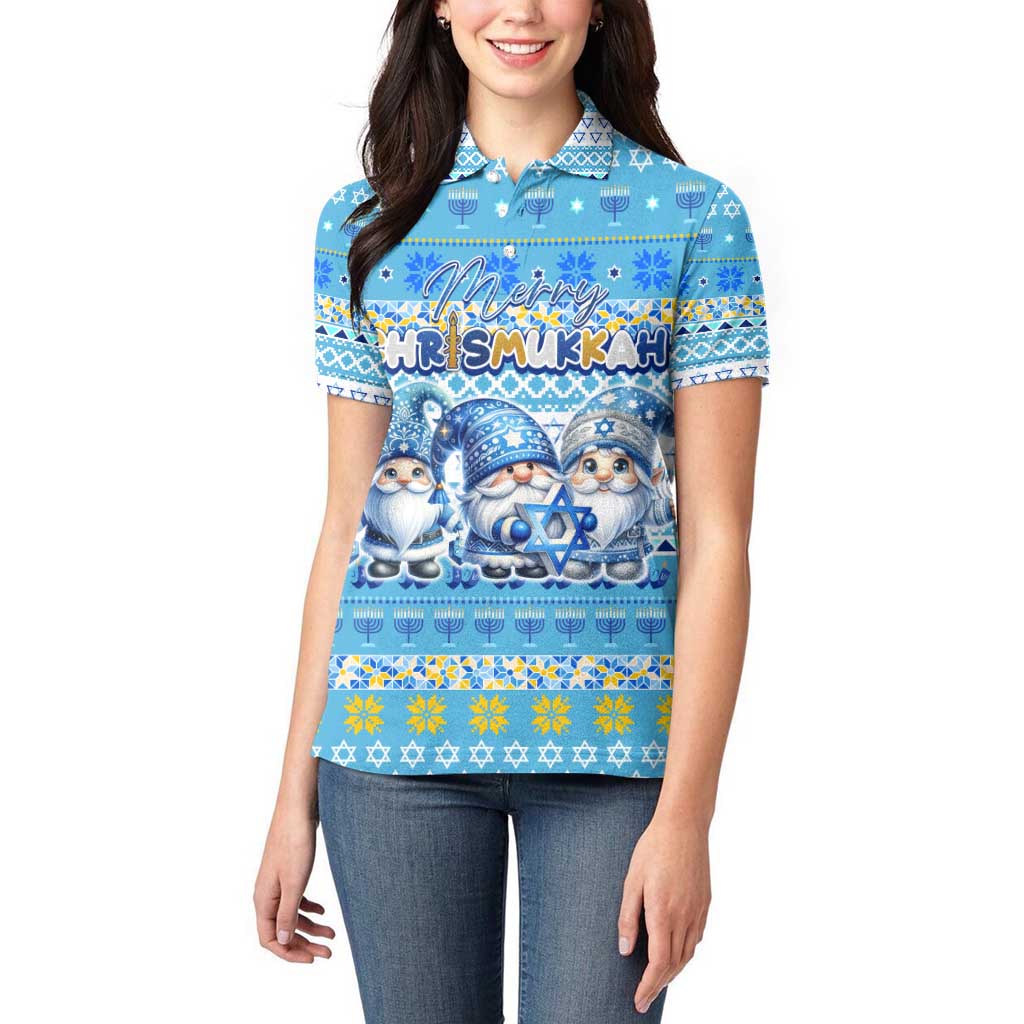 Merry Chrismukkah Women Polo Shirt Jewish Christmas Gnomes and Menorahs - Wonder Print Shop