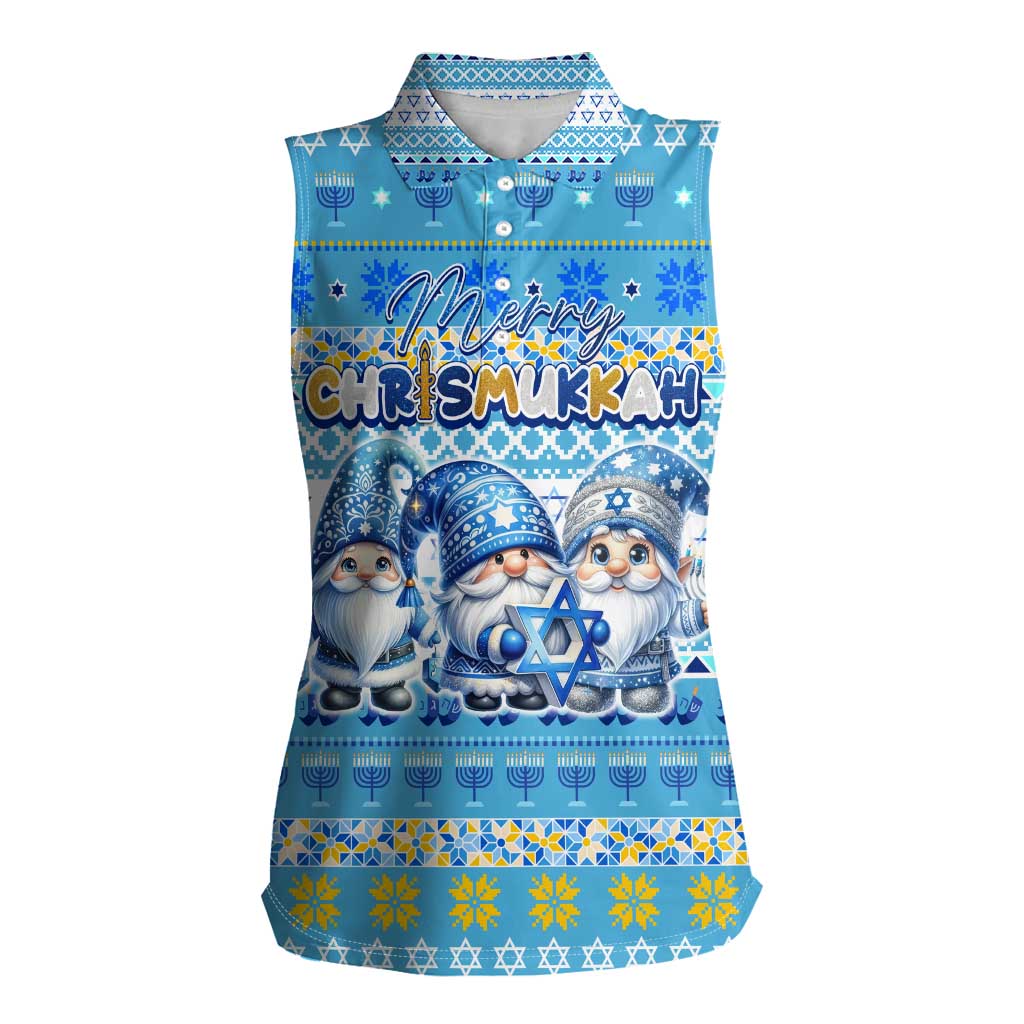 Merry Chrismukkah Women Sleeveless Polo Shirt Jewish Christmas Gnomes and Menorahs - Wonder Print Shop