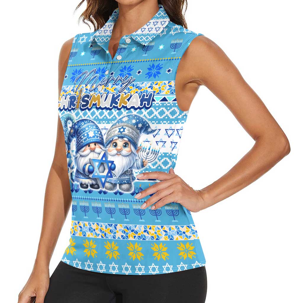 Merry Chrismukkah Women Sleeveless Polo Shirt Jewish Christmas Gnomes and Menorahs - Wonder Print Shop