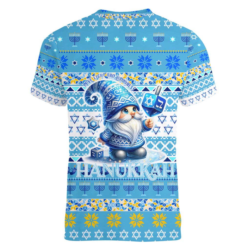 Merry Chrismukkah Women V-Neck T-Shirt Jewish Christmas Gnomes and Menorahs - Wonder Print Shop