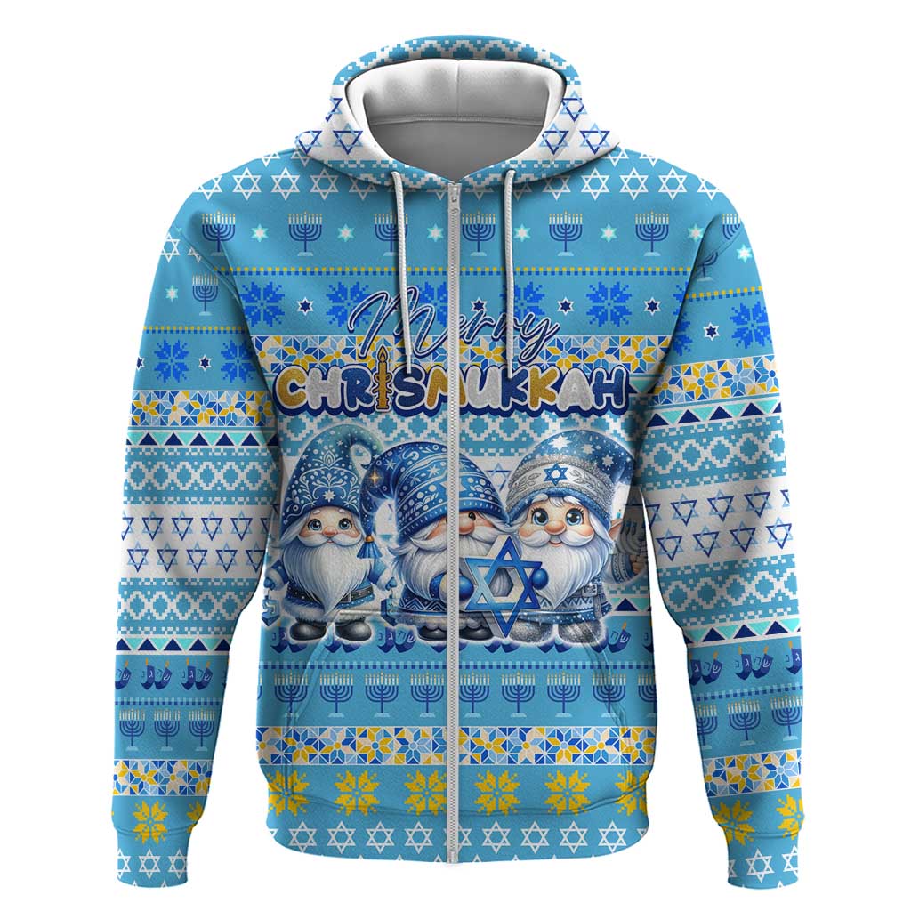 Merry Chrismukkah Zip Hoodie Jewish Christmas Gnomes and Menorahs - Wonder Print Shop