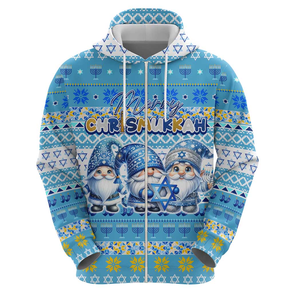 Merry Chrismukkah Zip Hoodie Jewish Christmas Gnomes and Menorahs - Wonder Print Shop