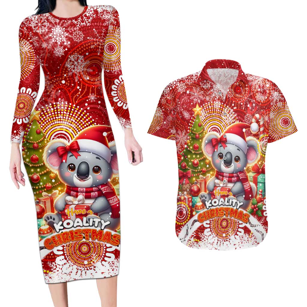 Koality Christmas Couples Matching Long Sleeve Bodycon Dress and Hawaiian Shirt Cute Aussie Koala Holiday - Wonder Print Shop