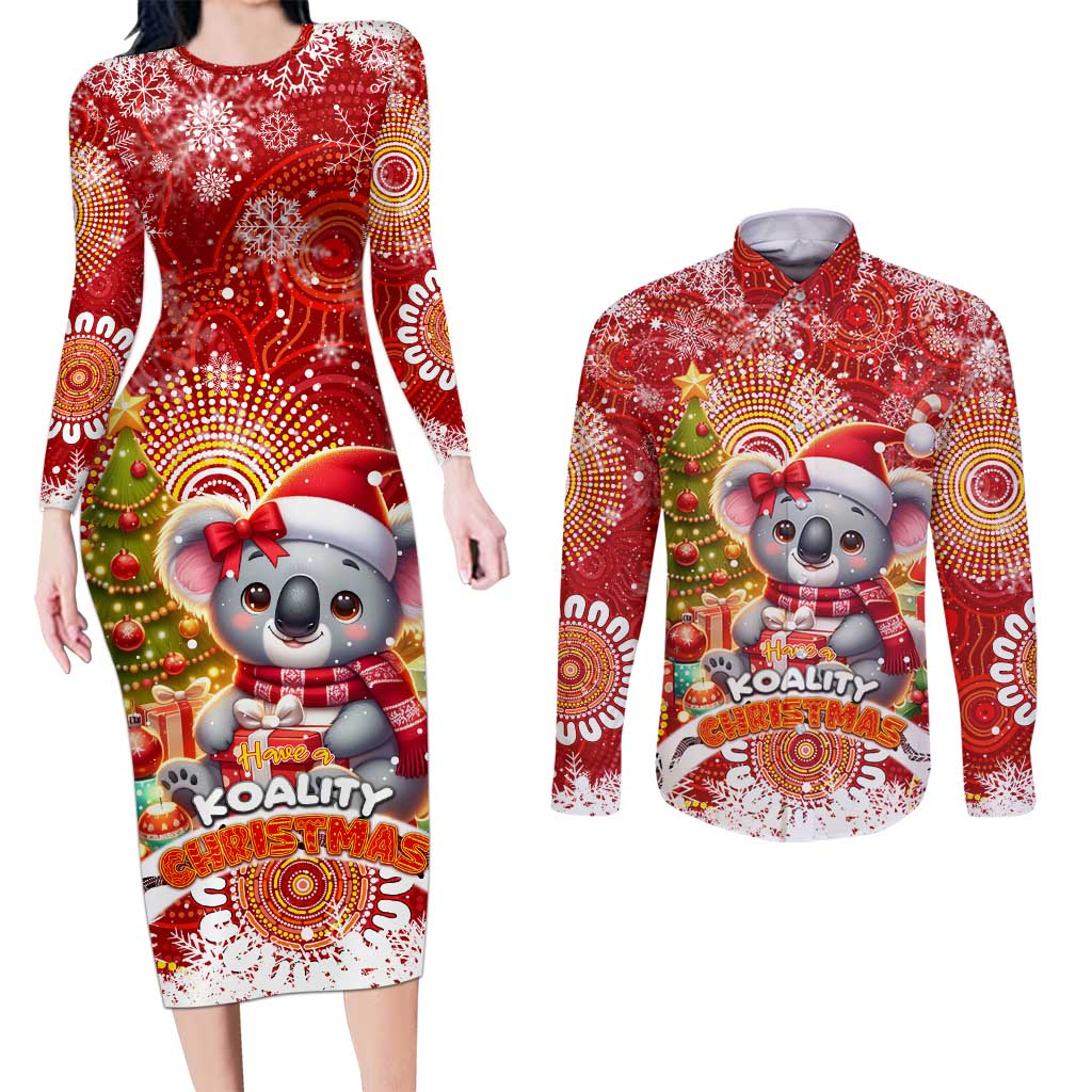 Koality Christmas Couples Matching Long Sleeve Bodycon Dress and Long Sleeve Button Shirt Cute Aussie Koala Holiday - Wonder Print Shop