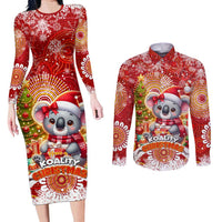 Koality Christmas Couples Matching Long Sleeve Bodycon Dress and Long Sleeve Button Shirt Cute Aussie Koala Holiday - Wonder Print Shop
