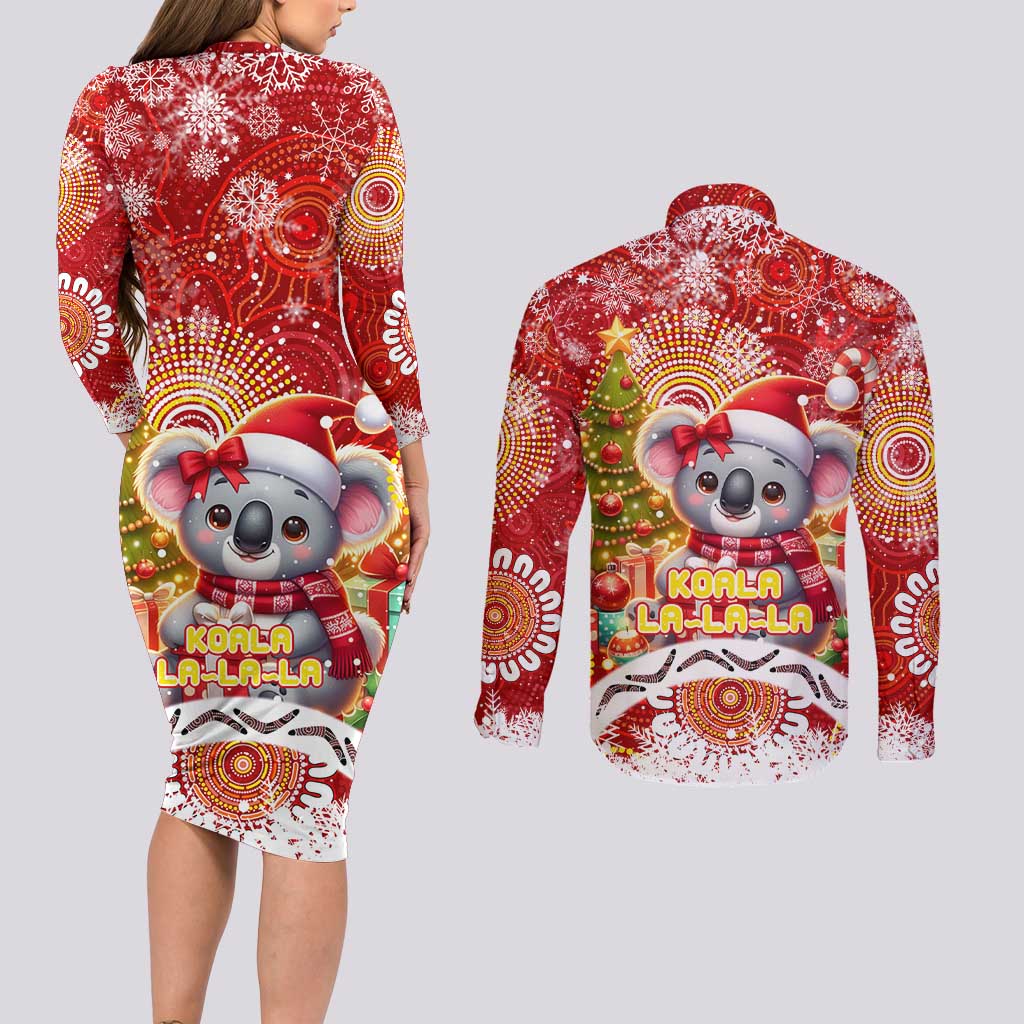 Koality Christmas Couples Matching Long Sleeve Bodycon Dress and Long Sleeve Button Shirt Cute Aussie Koala Holiday - Wonder Print Shop