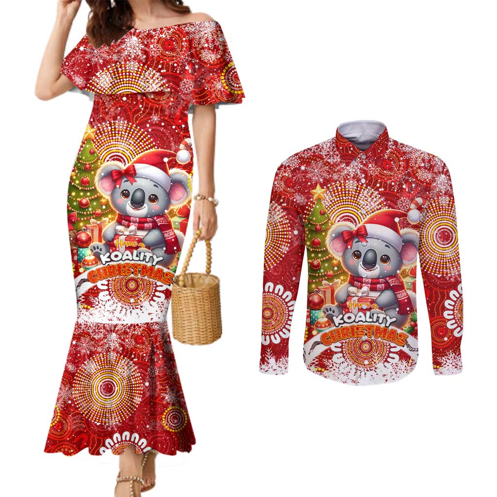 Koality Christmas Couples Matching Mermaid Dress and Long Sleeve Button Shirt Cute Aussie Koala Holiday - Wonder Print Shop