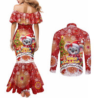 Koality Christmas Couples Matching Mermaid Dress and Long Sleeve Button Shirt Cute Aussie Koala Holiday - Wonder Print Shop