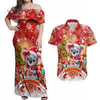 Koality Christmas Couples Matching Off Shoulder Maxi Dress and Hawaiian Shirt Cute Aussie Koala Holiday - Wonder Print Shop