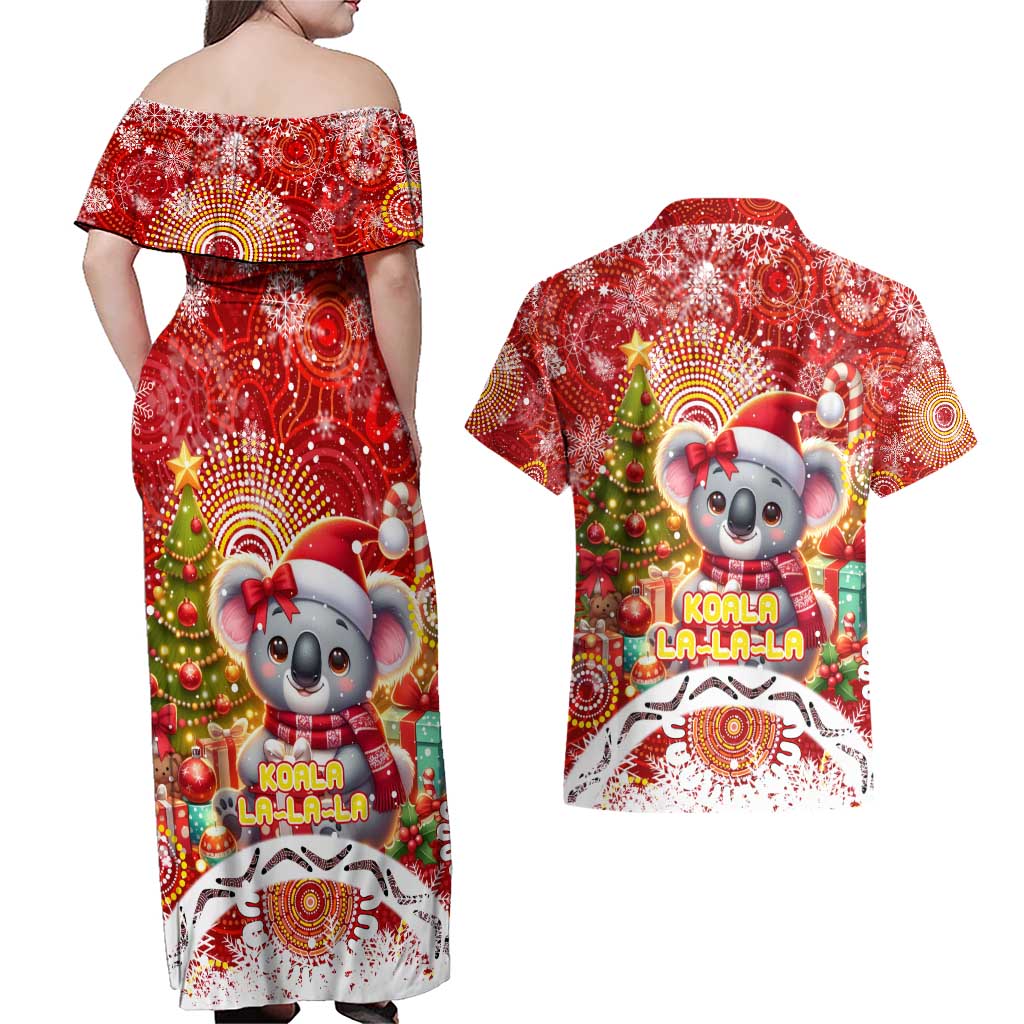 Koality Christmas Couples Matching Off Shoulder Maxi Dress and Hawaiian Shirt Cute Aussie Koala Holiday - Wonder Print Shop