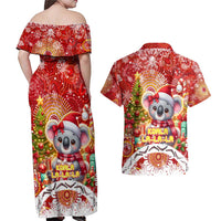 Koality Christmas Couples Matching Off Shoulder Maxi Dress and Hawaiian Shirt Cute Aussie Koala Holiday - Wonder Print Shop