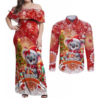Koality Christmas Couples Matching Off Shoulder Maxi Dress and Long Sleeve Button Shirt Cute Aussie Koala Holiday - Wonder Print Shop