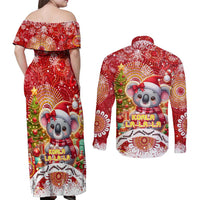 Koality Christmas Couples Matching Off Shoulder Maxi Dress and Long Sleeve Button Shirt Cute Aussie Koala Holiday - Wonder Print Shop