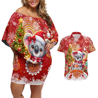 Koality Christmas Couples Matching Off Shoulder Short Dress and Hawaiian Shirt Cute Aussie Koala Holiday - Wonder Print Shop