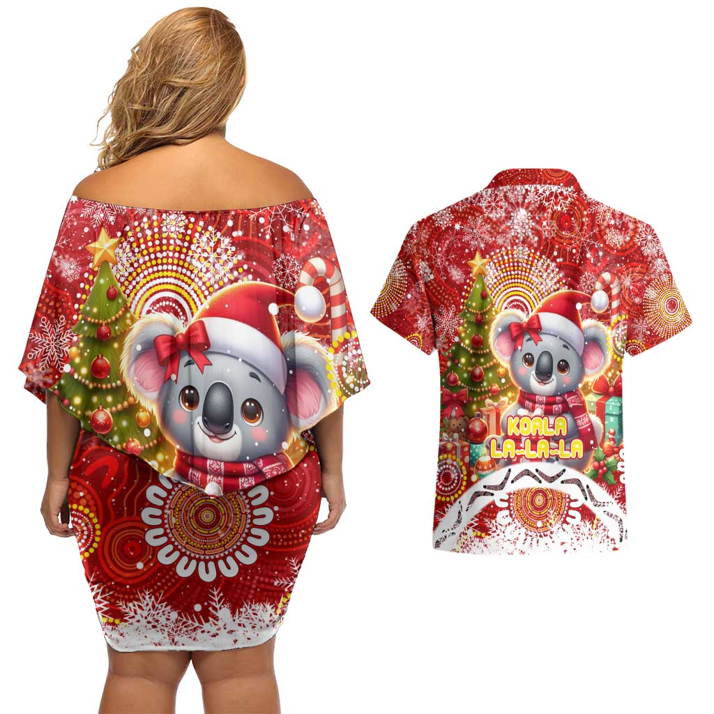 Koality Christmas Couples Matching Off Shoulder Short Dress and Hawaiian Shirt Cute Aussie Koala Holiday - Wonder Print Shop