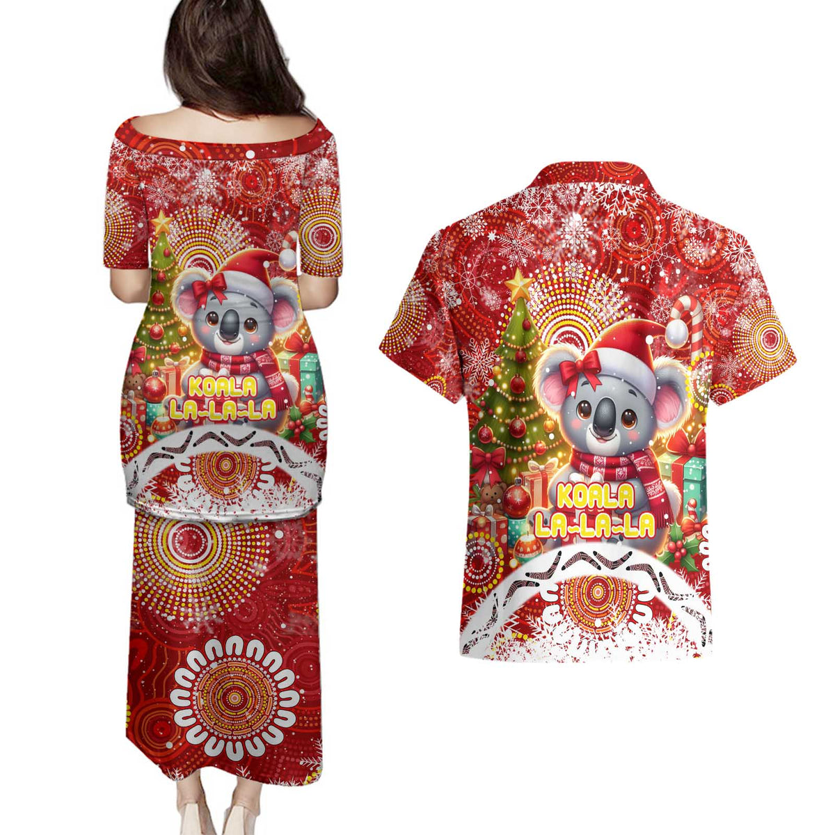 Koality Christmas Couples Matching Puletasi and Hawaiian Shirt Cute Aussie Koala Holiday - Wonder Print Shop