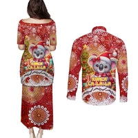 Koality Christmas Couples Matching Puletasi and Long Sleeve Button Shirt Cute Aussie Koala Holiday - Wonder Print Shop