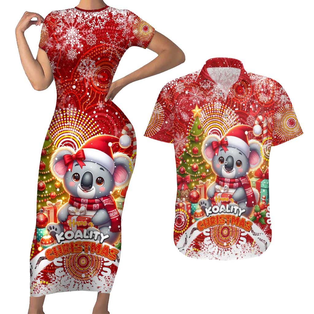 Koality Christmas Couples Matching Short Sleeve Bodycon Dress and Hawaiian Shirt Cute Aussie Koala Holiday - Wonder Print Shop