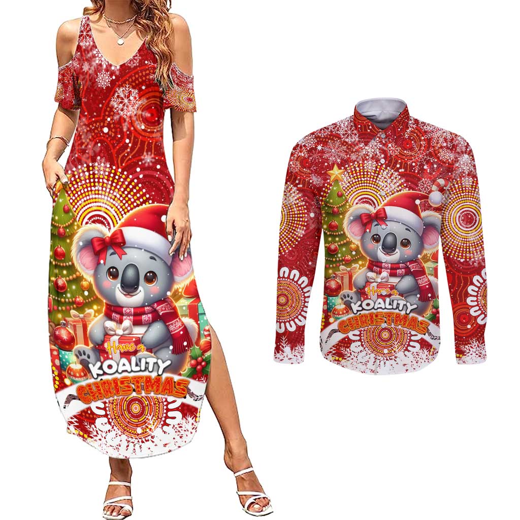 Koality Christmas Couples Matching Summer Maxi Dress and Long Sleeve Button Shirt Cute Aussie Koala Holiday - Wonder Print Shop